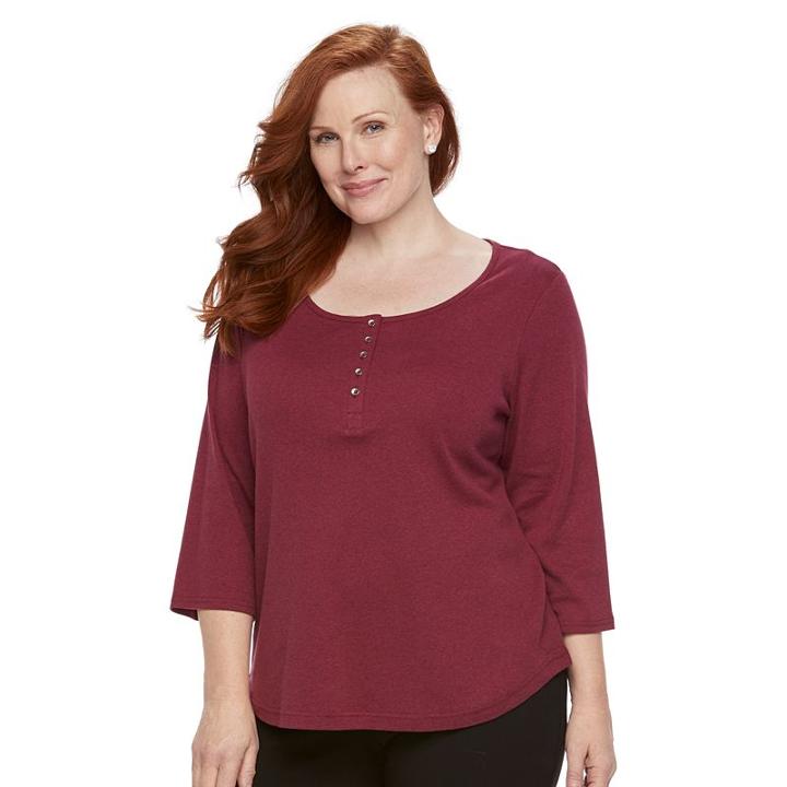 Plus Size Croft & Barrow&reg; Striped Ribbed Top, Women's, Size: 3xl, Dark Red