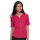 Petite Croft & Barrow&reg; Splitneck Button-tab Tee, Women's, Size: M Petite, Dark Pink