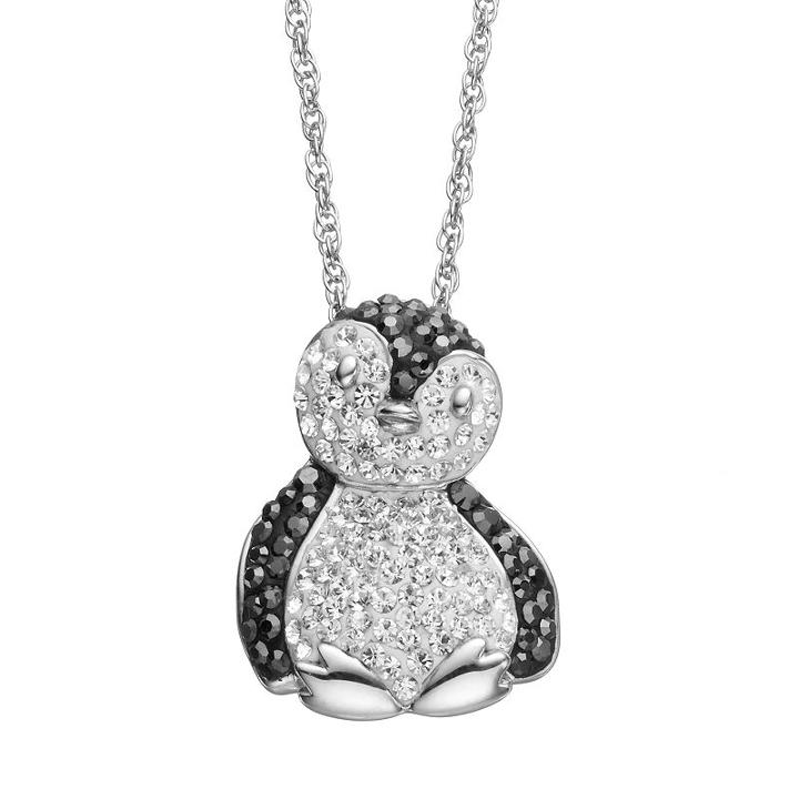 Artistique Crystal Sterling Silver Penguin Pendant Necklace - Made With Swarovski Crystals, Women's, White