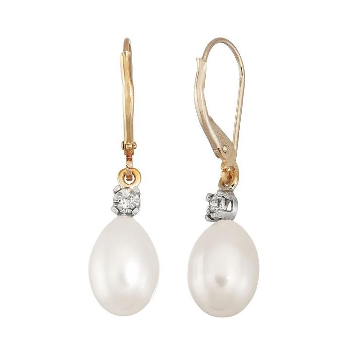 14k Gold Freshwater Cultured Pearl & Diamond Accent Drop Earrings, Women's, White