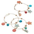 Flower & Fruit Slice Charm Bangle Bracelet Set, Women's, Multicolor
