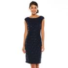Women's Chaps Pleated Lace Sheath Evening Gown, Size: 2, Blue (navy)