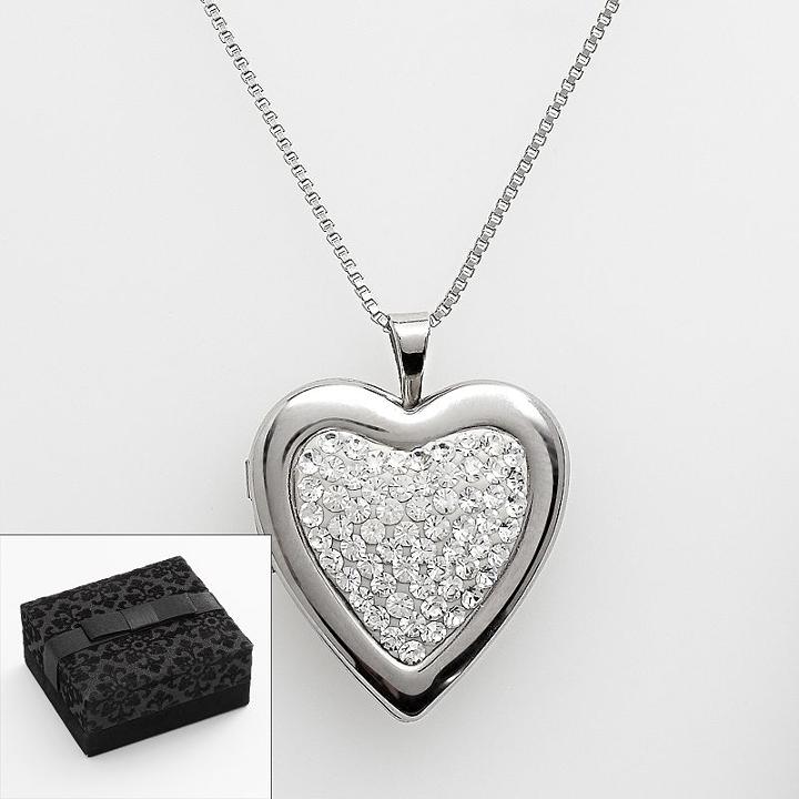 Sterling Silver Crystal Heart Locket, Women's, White