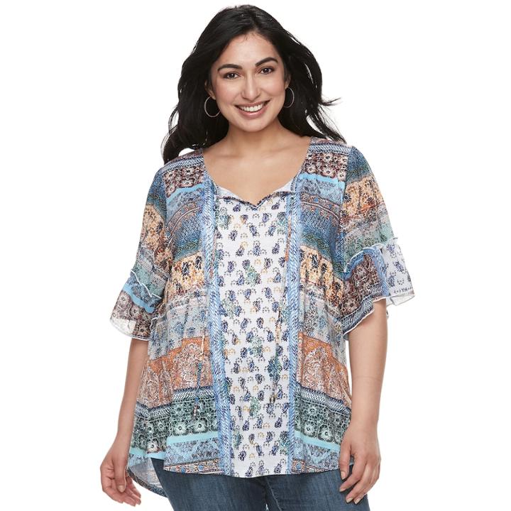 Plus Size World Unity Bell Sleeve Tassle Top, Women's, Size: 1xl, Green