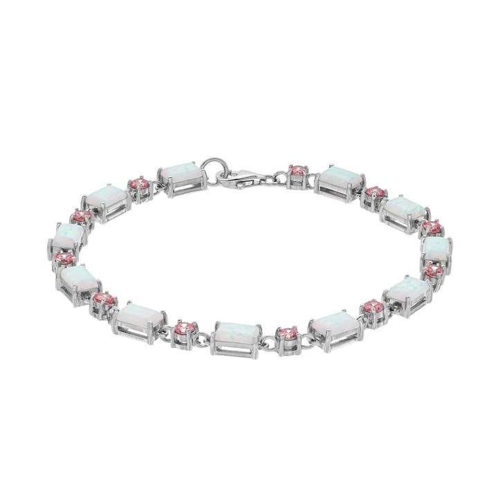 Sterling Silver Simulated Opal & Pink Cubic Zirconia Bracelet, Women's, White