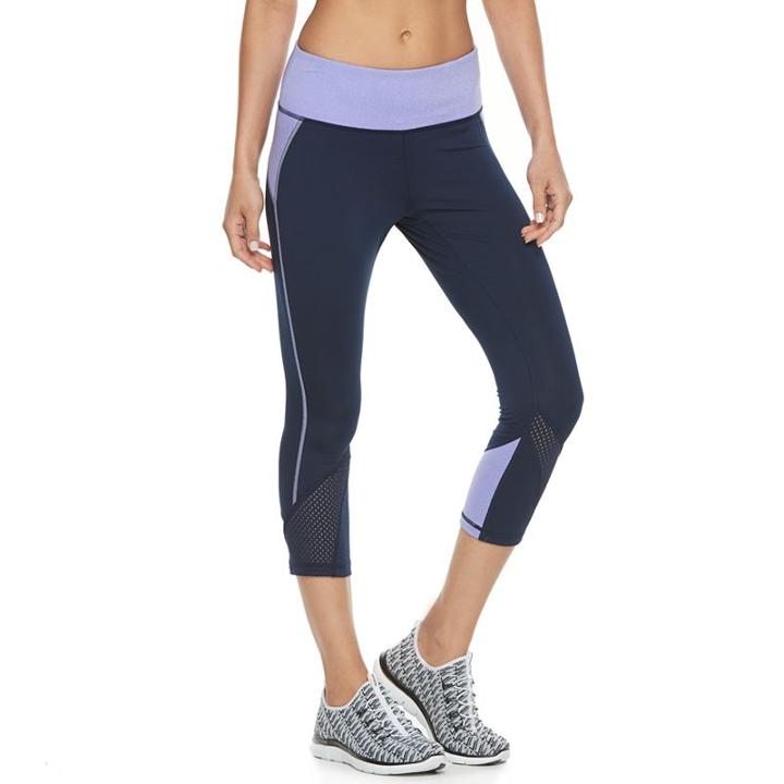 Women's Tek Gear&reg; Tricot Mesh Capri Leggings, Size: Medium, Dark Blue