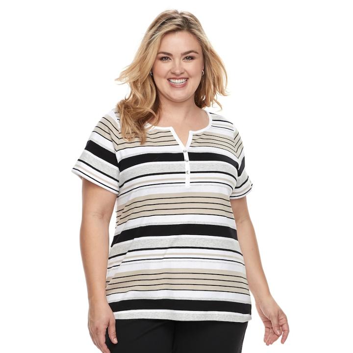 Plus Size Croft & Barrow Solid Henley Tee, Women's, Size: 1xl, Light Grey