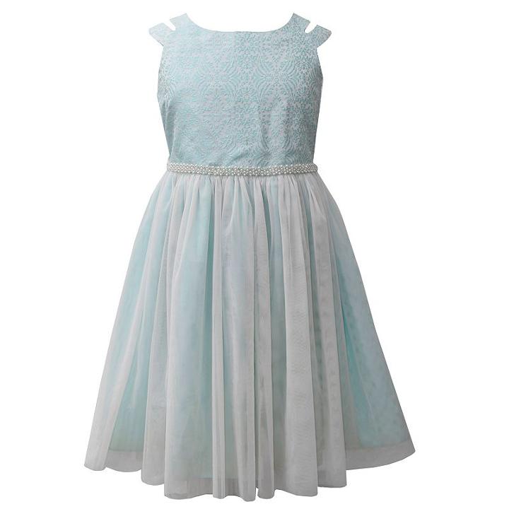 Girls 7-16 Bonnie Jean Jacquard Bodice & Pearl Belt Chiffon Dress, Girl's, Size: 7, Turquoise/blue (turq/aqua)