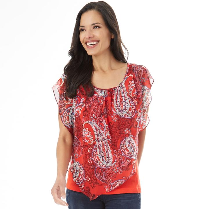 Petite Apt. 9&reg; Printed Popover Top, Women's, Size: S Petite, Red Paisley
