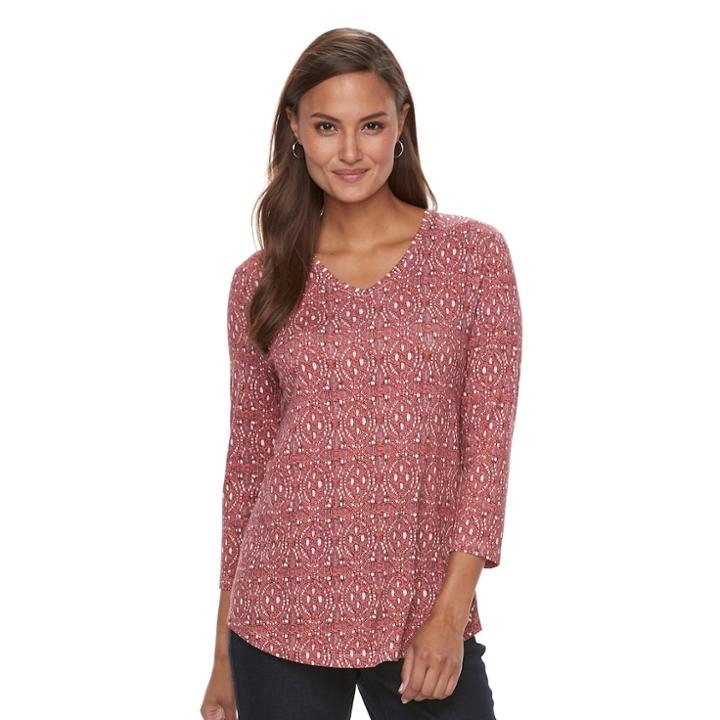 Women's Croft & Barrow&reg; Patterned Tee, Size: Xxl, Dark Red
