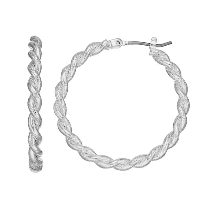 Dana Buchman Silver Plated Braided Twist Hoop Earrings, Women's