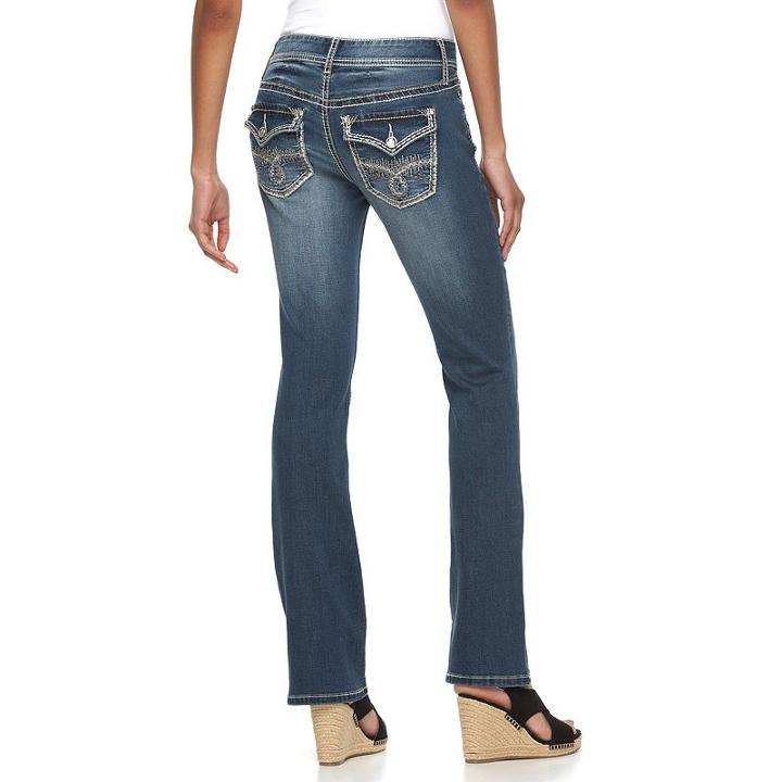 Women's Apt. 9&reg; Embroidered Rhinestone Bootcut Jeans, Size: 10, Med Blue