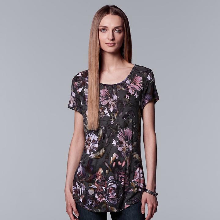 Women's Simply Vera Vera Wang Essential Print Scoopneck Tee, Size: Large, Grey (charcoal)