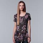 Women's Simply Vera Vera Wang Essential Print Scoopneck Tee, Size: Large, Grey (charcoal)