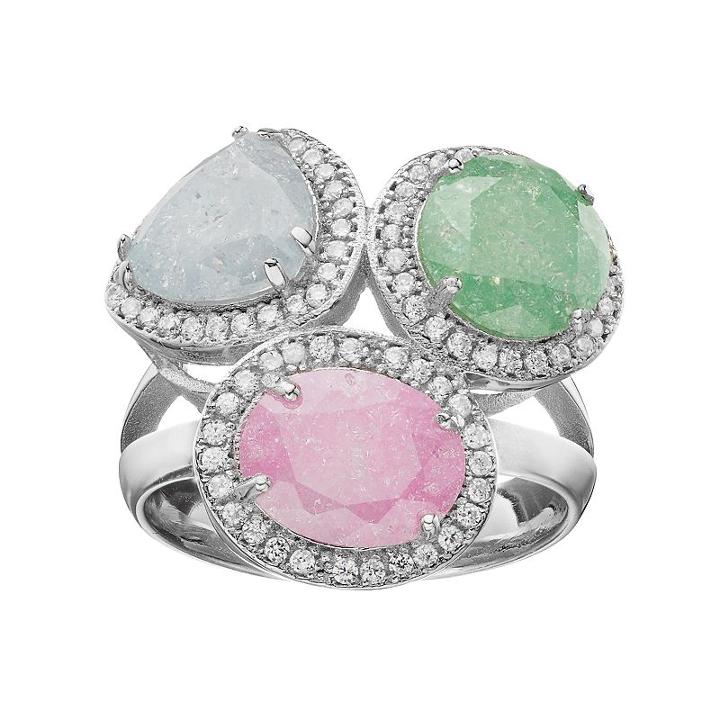 Sterling Silver Cubic Zirconia Multistone Halo Ring, Women's, Size: 8, Multicolor