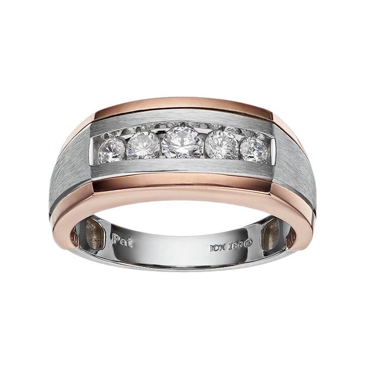 Men's Two Tone 10k Gold 1/2 Carat T.w. Diamond Wedding Band, Size: 11, White