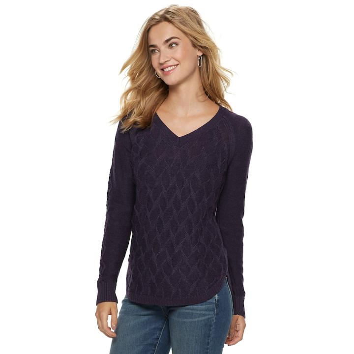 Women's Sonoma Goods For Life&trade; Geometric Twist Cable-knit Sweater, Size: Xxl, Drk Purple