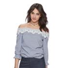 Women's Elle&trade; Crochet Off-the-shoulder Seersucker Top, Size: Large, White