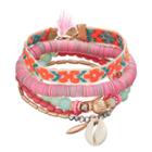 Mudd&reg; Pink Bead, Disc, Shell & Embroidered Bracelet Set, Women's, Multicolor