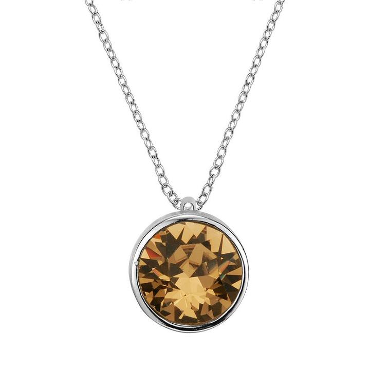 Sterling Silver Crystal Solitaire Pendant Necklace, Women's, Size: 18, Orange