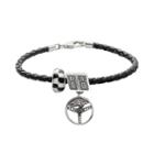 Insignia Collection Nascar Dale Earnhardt Jr. Leather Bracelet And Sterling Silver 88 Charm And Bead Set, Women's, Size: 7.5, Grey