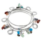 Silver Tone Simulated Stone Nickel Free Charm Bangle Bracelet, Women's, Multicolor