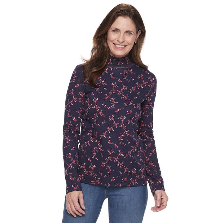 Women's Croft & Barrow&reg; Essential Mockneck Top, Size: Large, Dark Blue