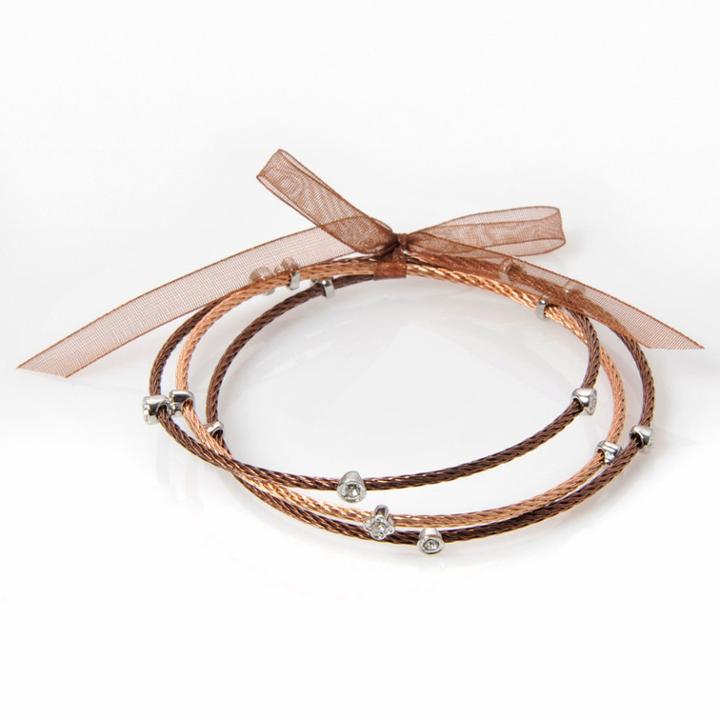Silver Plate, 10k Rose Gold Over Stainless Steel And Stainless Steel Brown Ion Bangle Bracelet Set, Women's