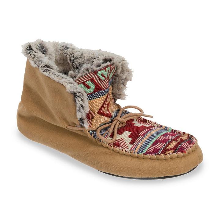 Dearfoams Women's Jacquard Microsuede Memory Foam Bootie Slippers, Size: Large, Beige Oth