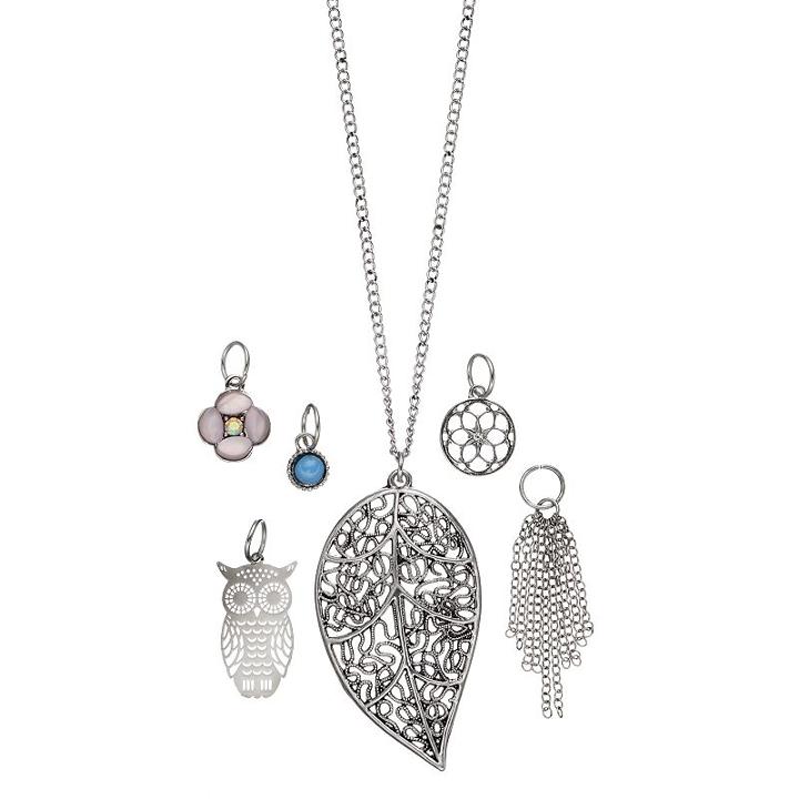 Mudd&reg; Long Owl, Leaf & Flower Interchangeable Charm Necklace Set, Women's, Multicolor