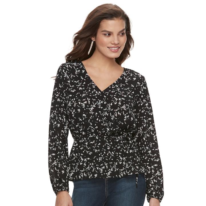 Women's Jennifer Lopez Faux-wrap Crepe Top, Size: Large, Black