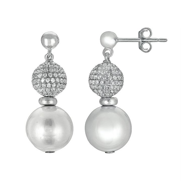 Sterling Silver Mother-of-pearl And Cubic Zirconia Drop Earrings, Women's, White