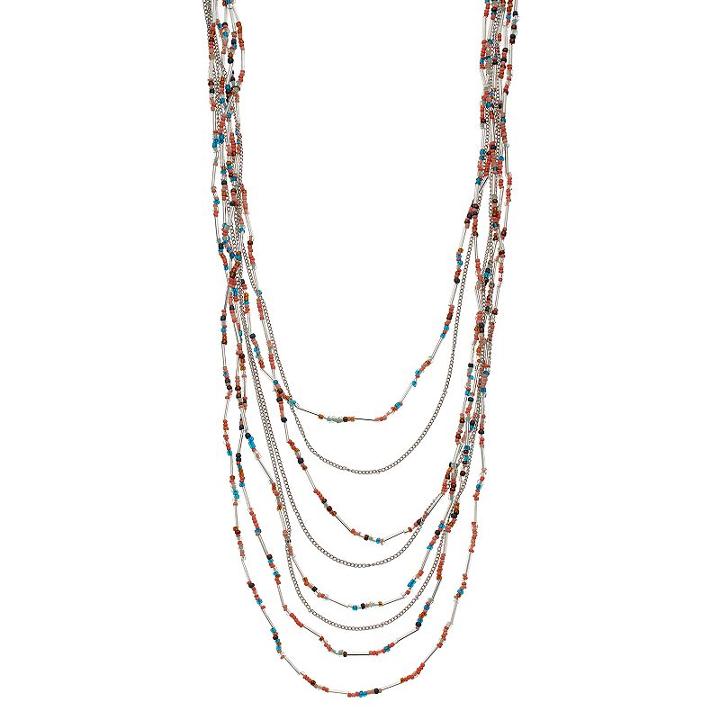 Mudd&reg; Seed Bead & Chain Multi Strand Necklace, Women's, Multicolor