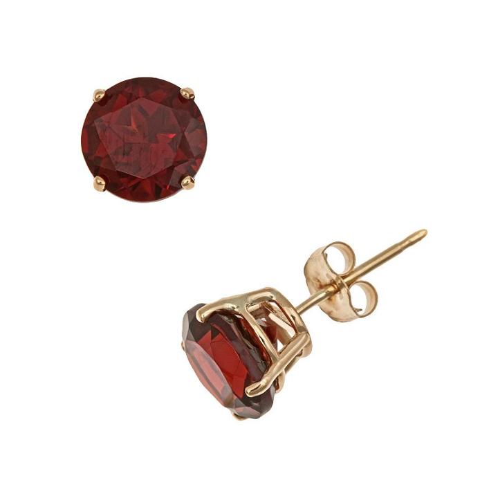 14k Gold Garnet Stud Earrings, Women's, Red