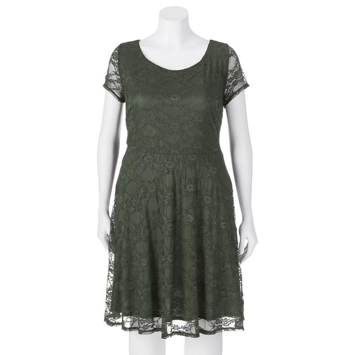 Juniors' Plus Size Wrapper Lace A-line Dress, Teens, Size: 1xl, Med Green