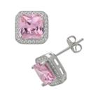 Silver Plate Pink And White Cubic Zirconia Square Frame Stud Earrings, Women's