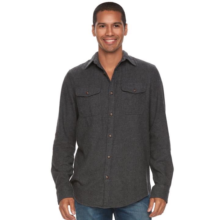 Big & Tall Sonoma Goods For Life&trade; Slim-fit Plaid Stretch Flannel Button-down Shirt, Men's, Size: Xxl Tall, Black