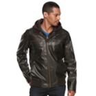Men's Xray Faux-leather Hooded Moto Jacket, Size: Medium, Brown