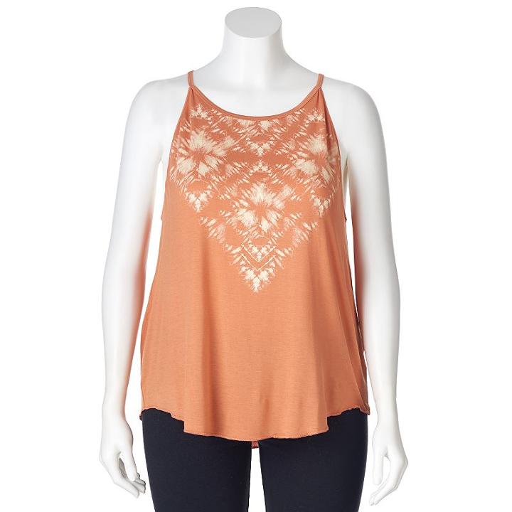 Juniors' Plus Size Mudd&reg; Tie-dye High Neck Tank, Girl's, Size: 1xl, Lt Brown
