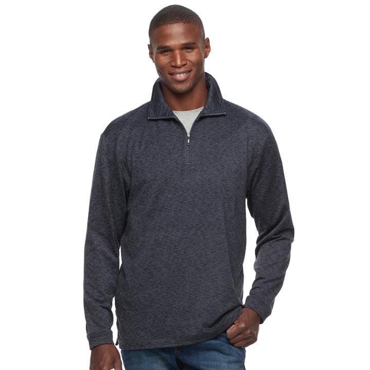 Men's Haggar Regular-fit Marled Easy-care Quarter-zip Pullover, Size: Xl, Black