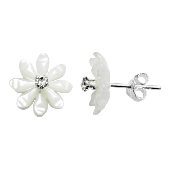Itsy Bitsy Sterling Silver Mother-of-pearl & Crystal Flower Stud Earrings, Women's, White