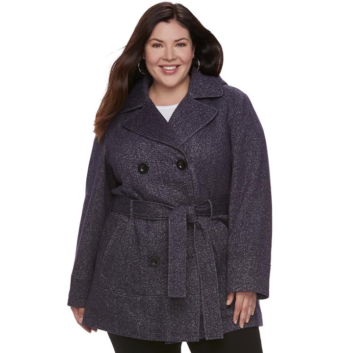 Plus Size D.e.t.a.i.l.s Hooded Double-breasted Fleece Jacket, Women's, Size: 3xl, Purple