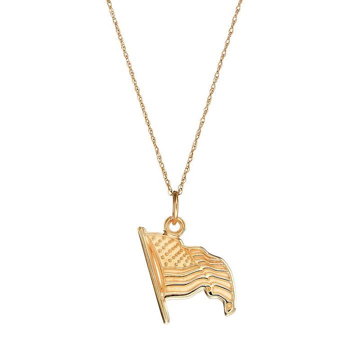 Logoart Sterling 10k Gold American Flag Pendant Necklace, Adult Unisex, Size: 18, Multicolor