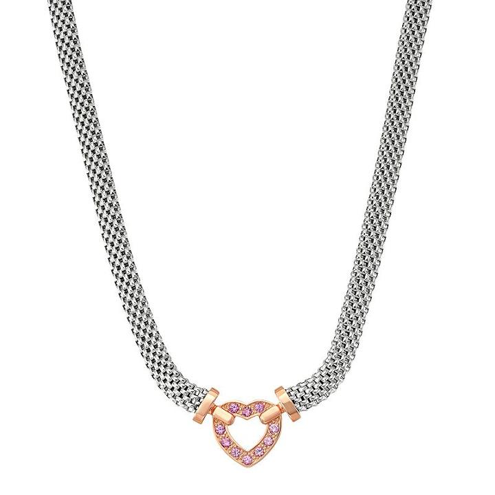 Two Tone Sterling Silver Lab-created Pink Sapphire Heart Necklace, Women's, Size: 17