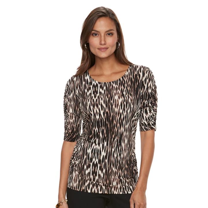 Women's Dana Buchman Shirred Elbow-sleeve Top, Size: Medium, Black