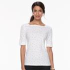Petite Croft & Barrow&reg; Embellished Squareneck Tee, Women's, Size: Xl Petite, White