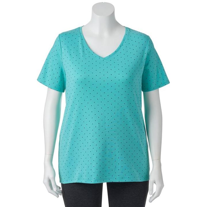 Plus Size Croft & Barrow&reg; Print Asymmetrical-hem Tee, Women's, Size: 4xl, Brt Blue