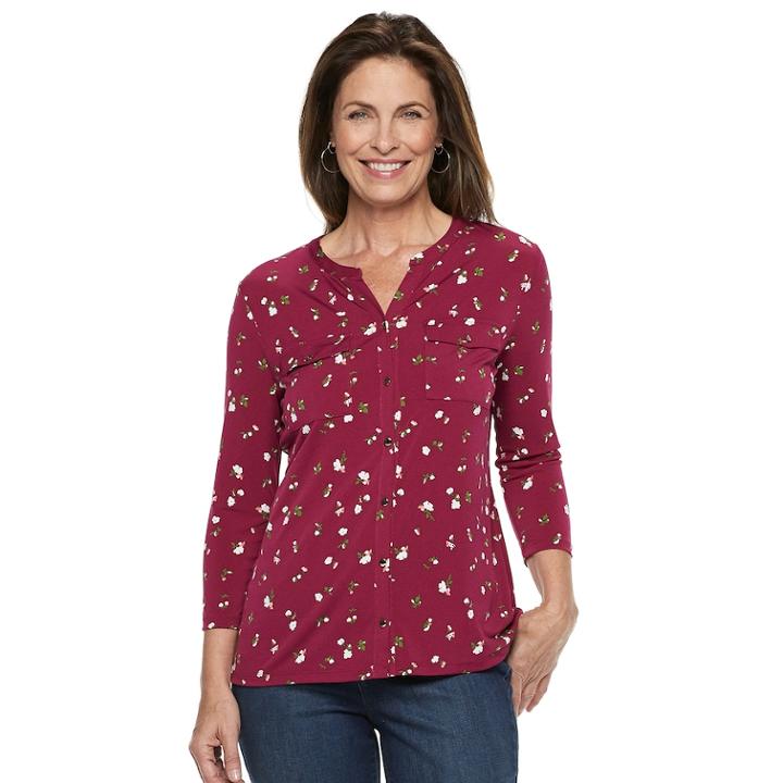 Women's Croft & Barrow&reg; Print Shirt, Size: Small, Dark Pink