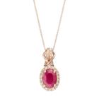 10k Rose Gold Ruby & 1/6 Carat T.w. Diamond Halo Pendant Necklace, Women's, Size: 18, Red