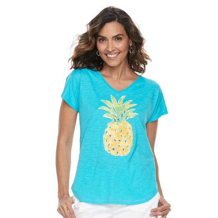 Women's Caribbean Joe Graphic Tee, Size: Small, Turquoise/blue (turq/aqua)